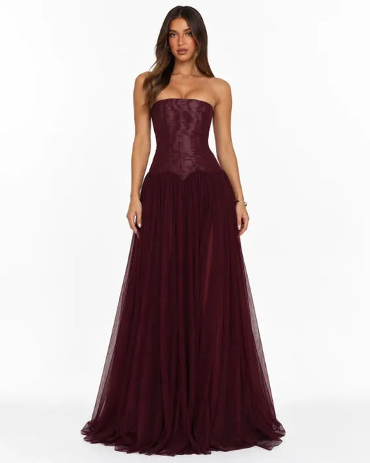 ROBE LONGUE CORSET COULEUR BORDEAUX